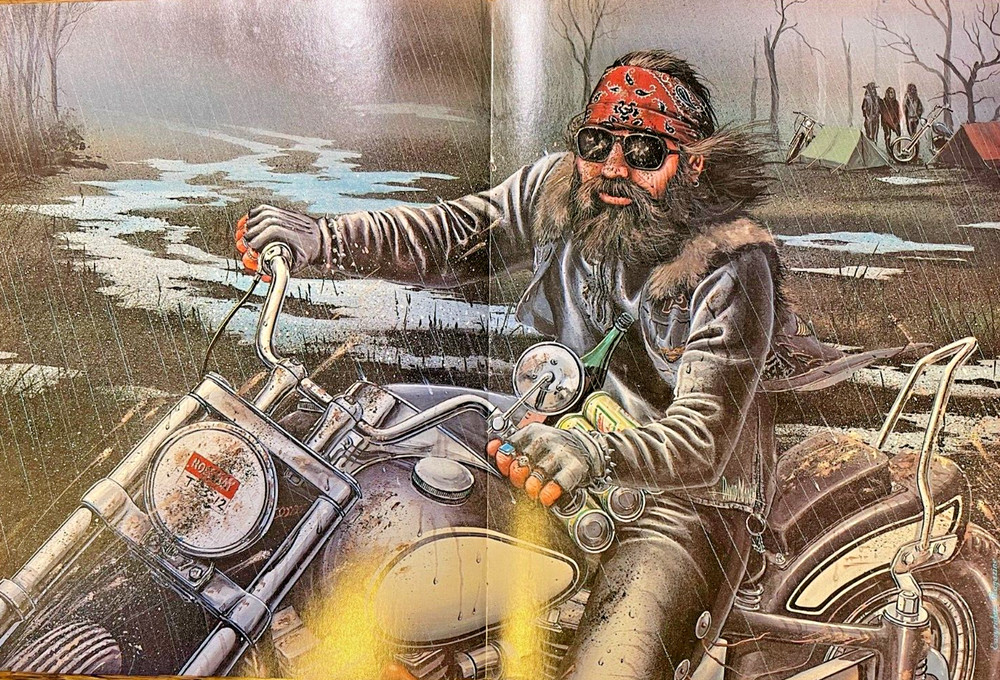 David Mann Poster Motorcycle Riders Camped in the Rain