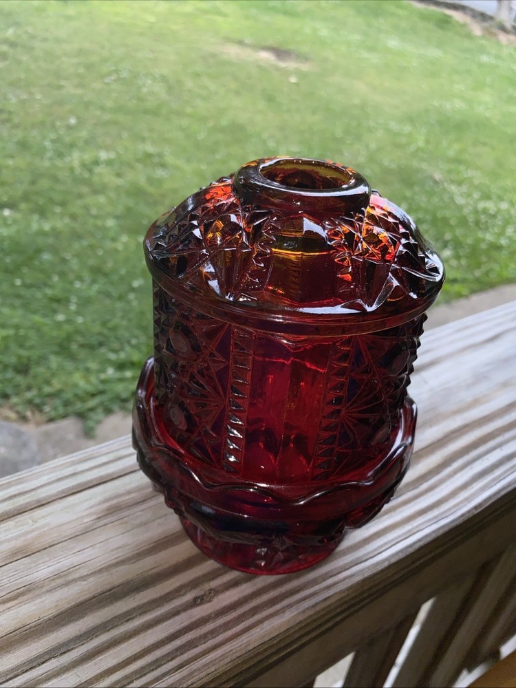 Vintage Indiana Red Glass Stars and Bars Fairy Lamp