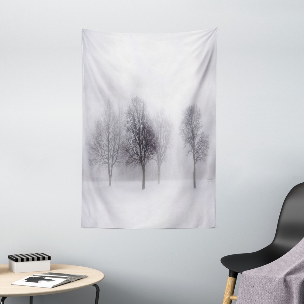 White Tapestry Misty Winter Scenery Print Wall Hanging Decor