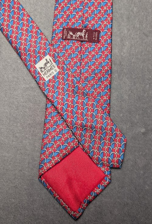 Hermes Mens Tie Equestrian Links Burgundy Red & Blue 100% Silk 3.25