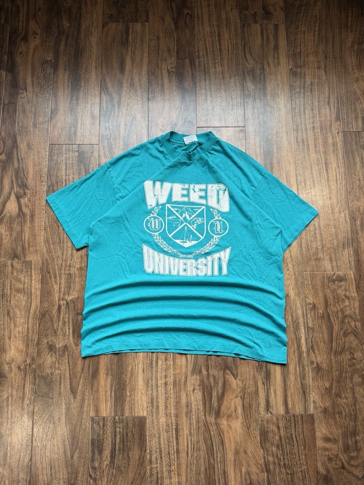 Vintage 90s Weed University Stoner Humor Single Stitch T Shirt Size XL USA