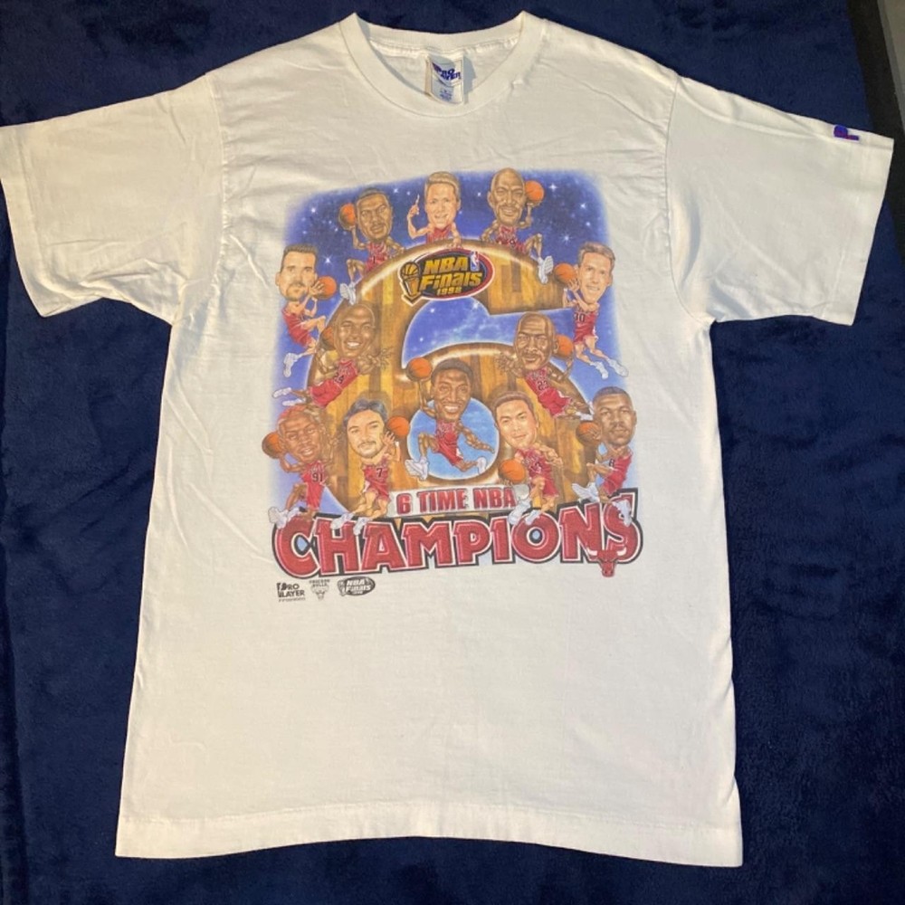 VTG Chicago Bulls 1998 NBA Finals Caricature T-Shirt 6 Time Champions Pro Player