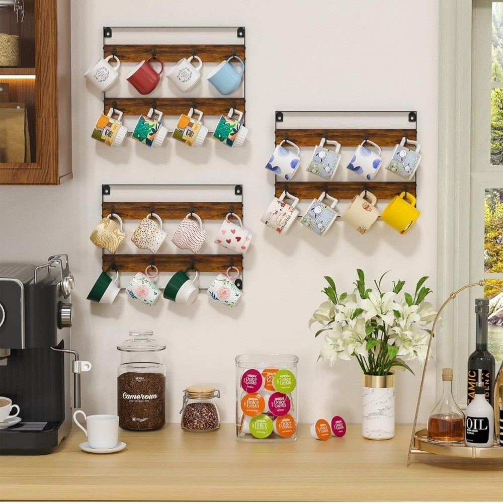 Mug Racks for Wall, Coffee Mug Holder Wall Mount up to Hold 24 Mugs, Coffee