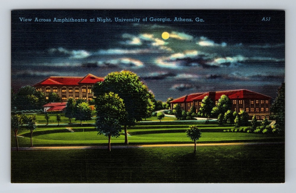 Athens GA-Georgia Across Amphitheatre At Night University Vintage Postcard Card