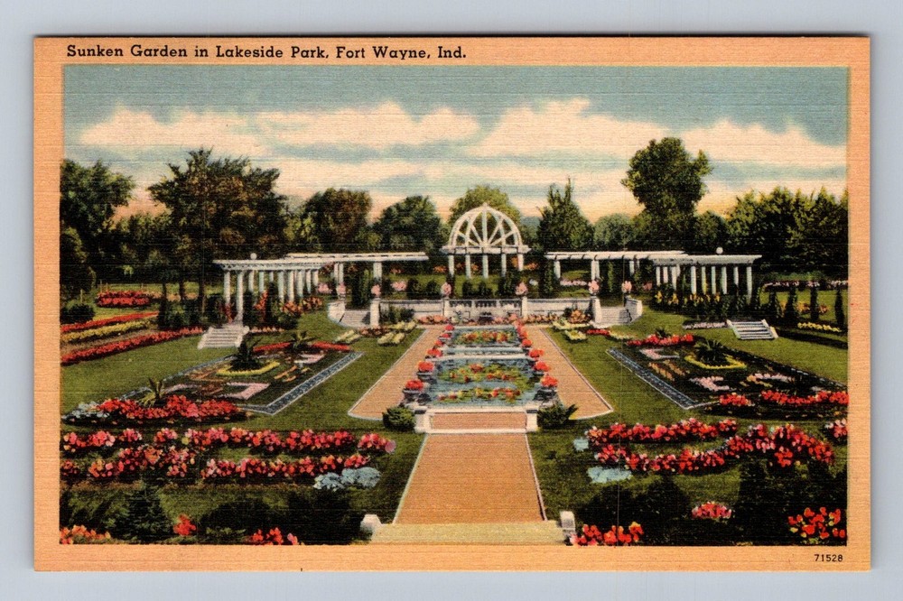 Fort Wayne IN-Indiana Sunken Garden In Lakeside Park Vintage Postcard