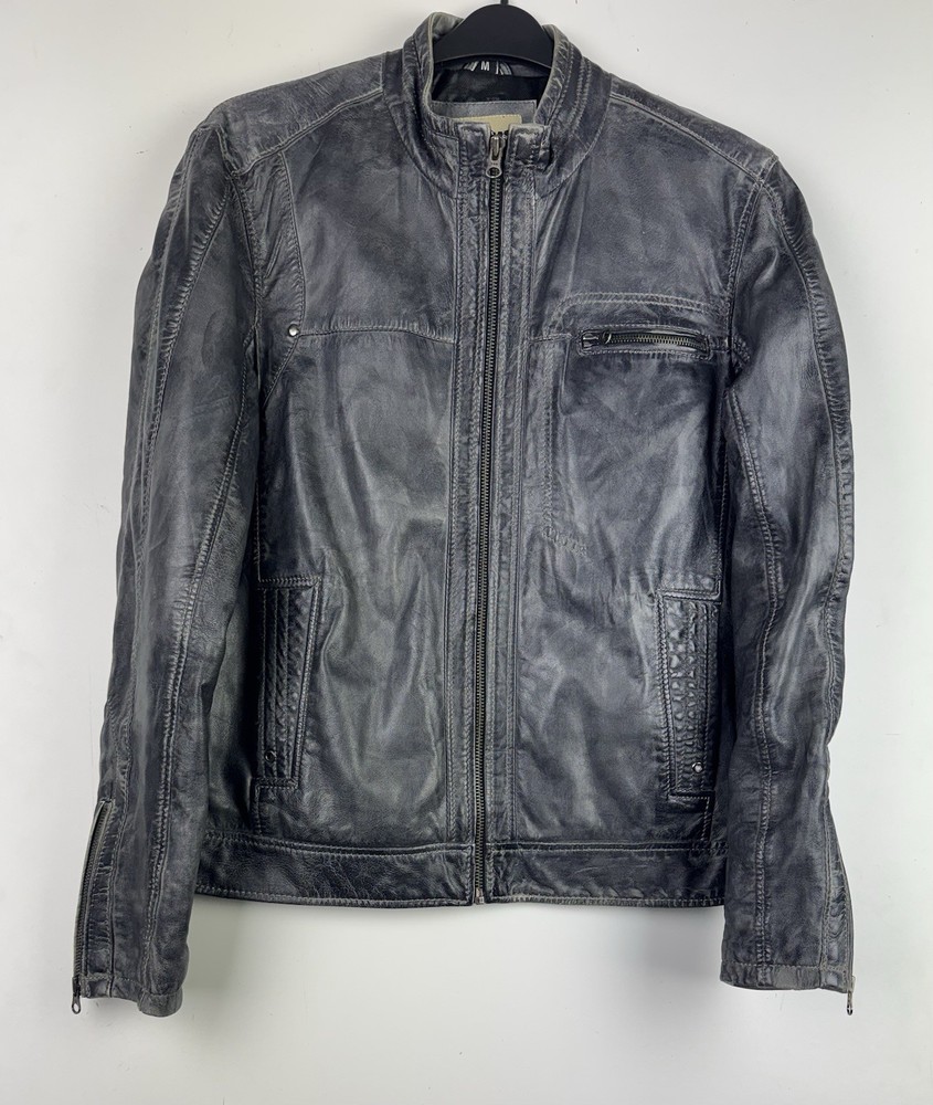 REAL LEATHER BIKER JACKET Size Medium Men`s Cafe Racer Vintage Moto