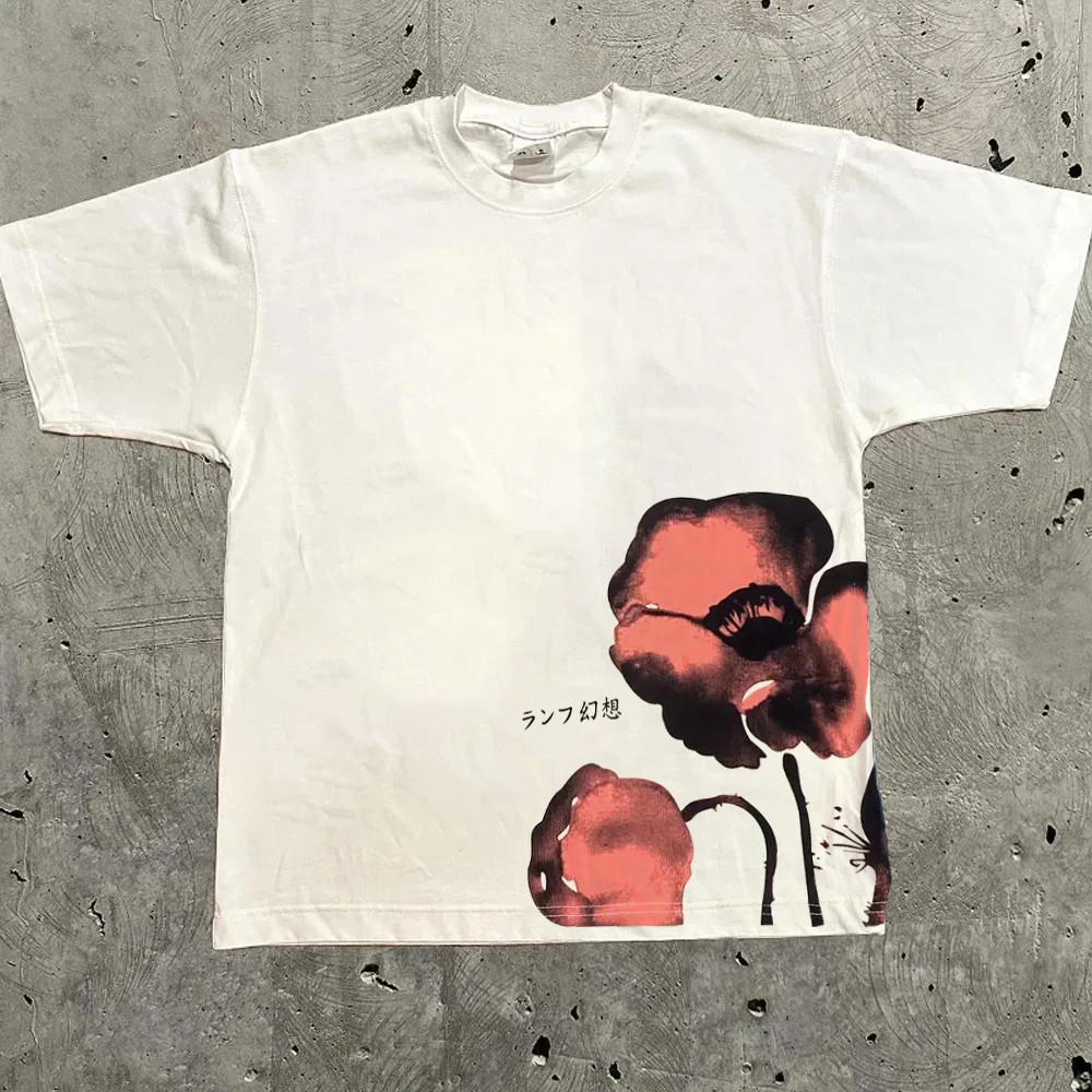 Flower Japanese Abstract Mens Y2K Graphic T Shirt Streetwear Cotton Tee S-3XL-image