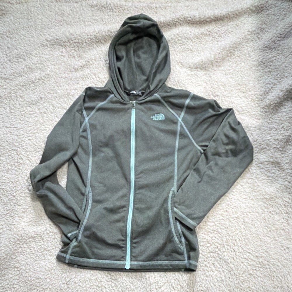 The North Face Full Zip Hoodie Gray Light Blue Women's L Fleece Polyester