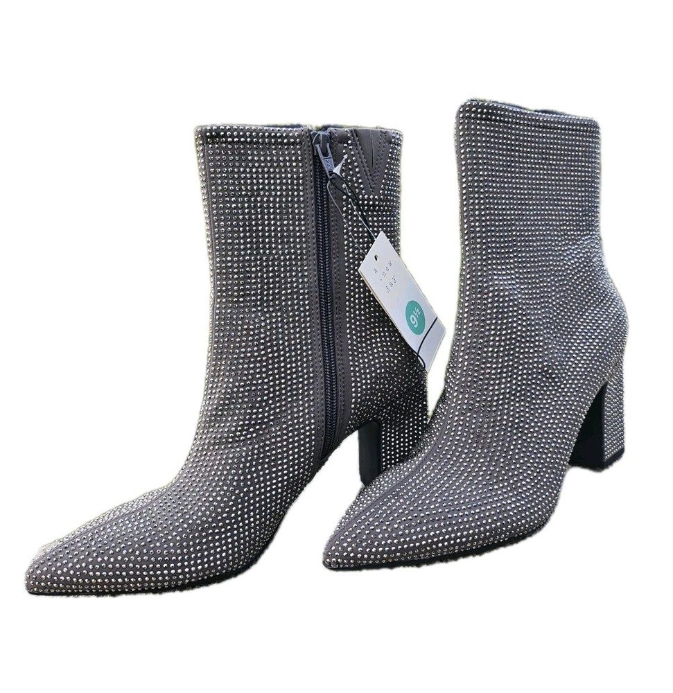 Women's  Cassidy Rhinestone Ankle boots- A New day Silver 9 1/2