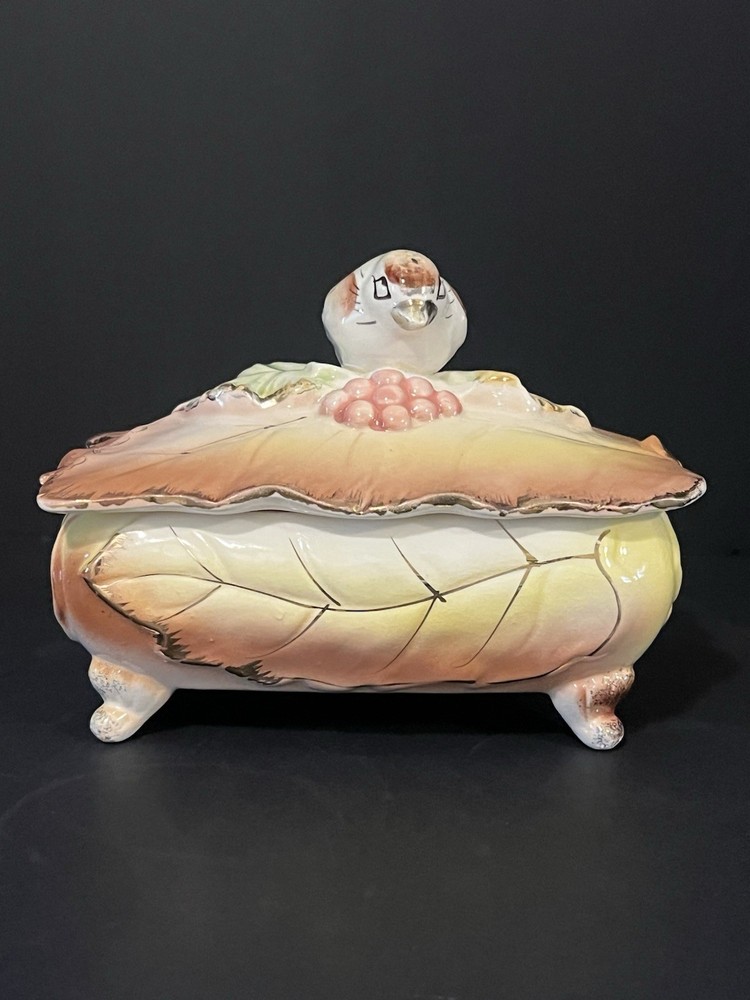 Vintage Lipper & Mann Bird Trinket Box; Footed, Gold Trim; Japan