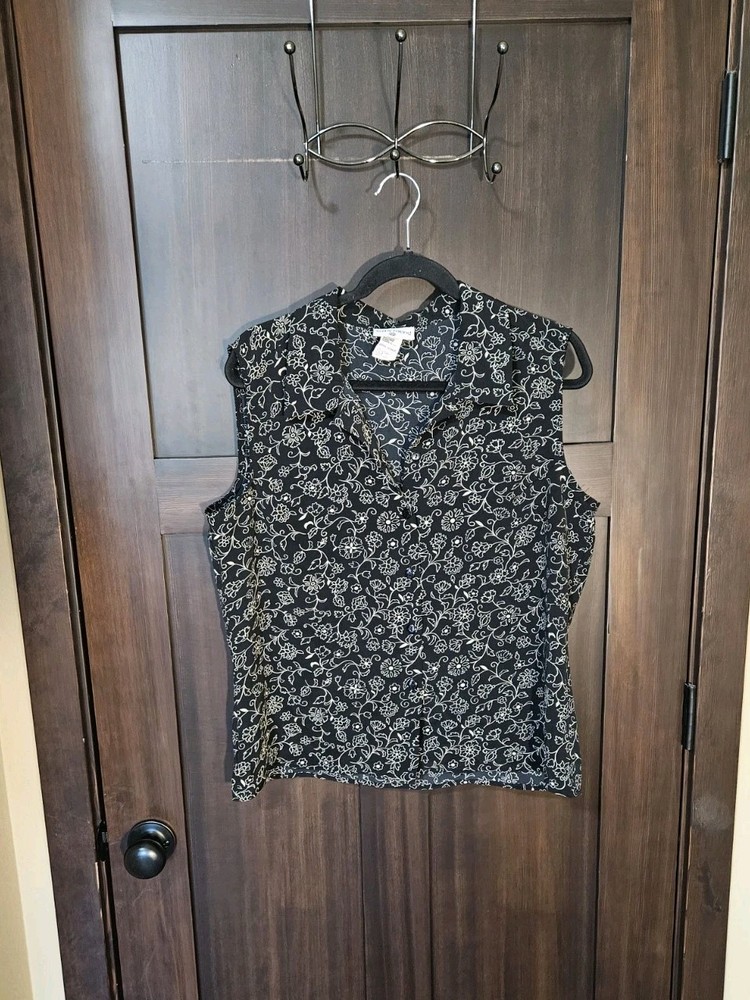EUC Women's Button Up Floral Sleeveless Bouse Tank Top Size XL X-Large
