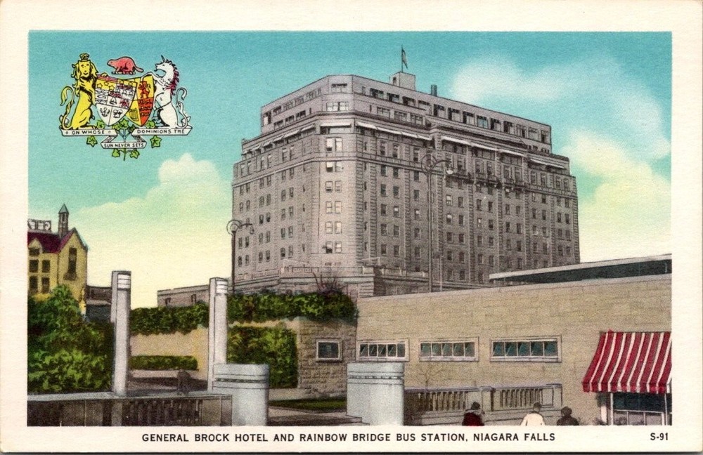 General Brock Hotel Rainbow Bridge Bus Station Niagara Falls Canada Postcard