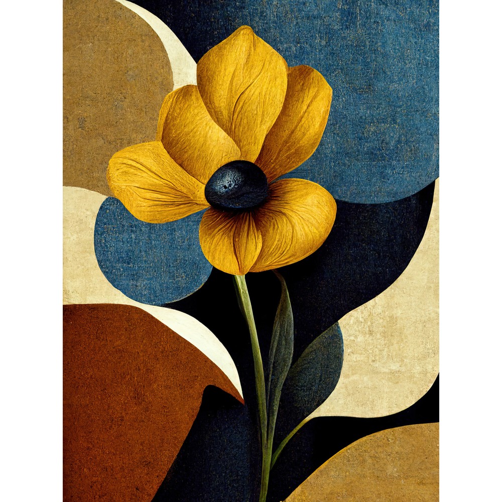 Single Yellow Flower Muted Painting Huge Wall Art Poster Print Giant