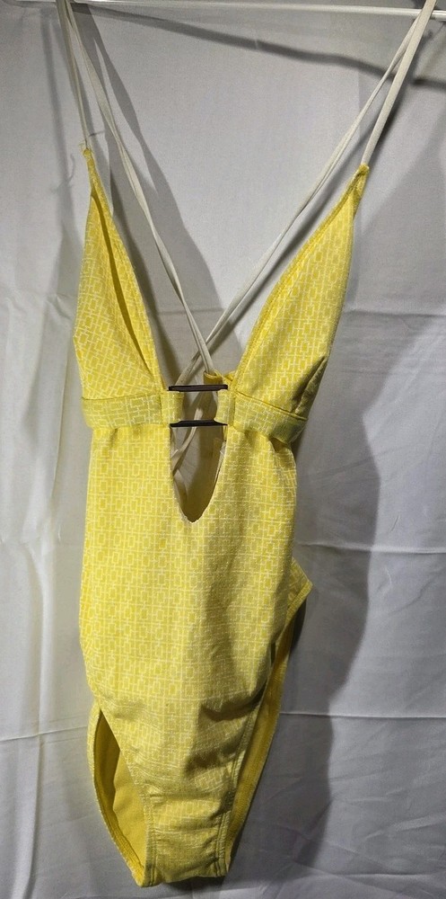 Trina Turk One Piece Yellow NWT Swimsuit  Geometric Pattern Strappy Back Sz L