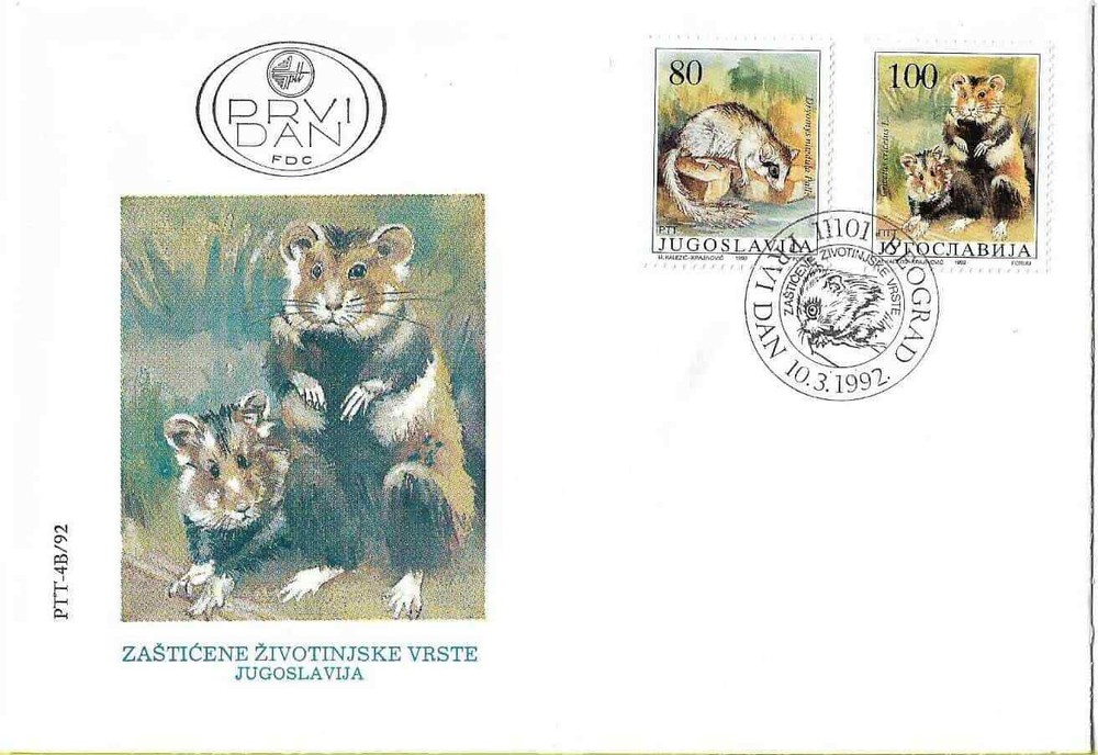 FDC 1992 Fauna Mouse Animals Yugoslavia Vintage Stamps Postal History