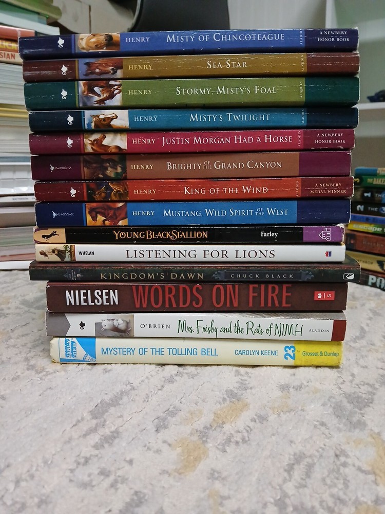 Junior Book Lot, 14 Total!! Misty Of Chincoteague, Nancy Drew, Words On Fire,...