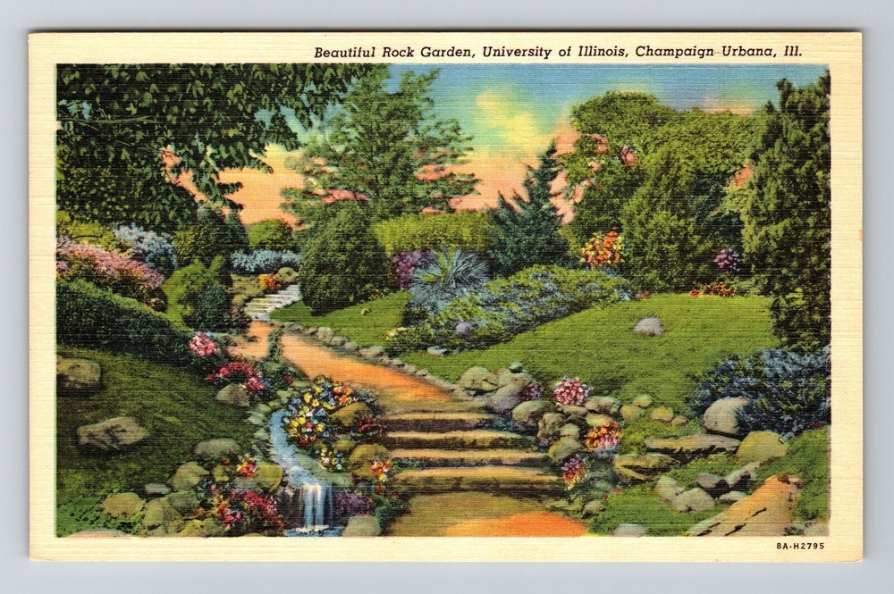Urbana IL-Illinois Rock Garden University Colorful Flowers Vintage Postcard