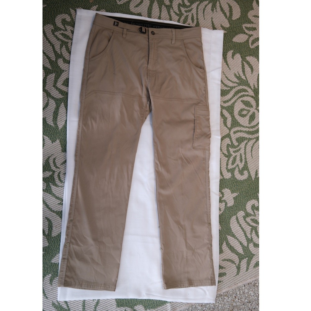 Prana Zion Mens Hiking Pants Tan Khaki Stretch Cargo Outdoor Trousers Size 34x32