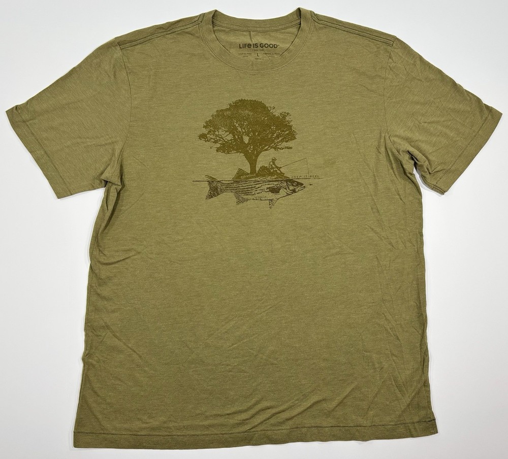 Life Is Good Men's Keep It Reel Fishing Green Short Sleeve T Shirt Size XL