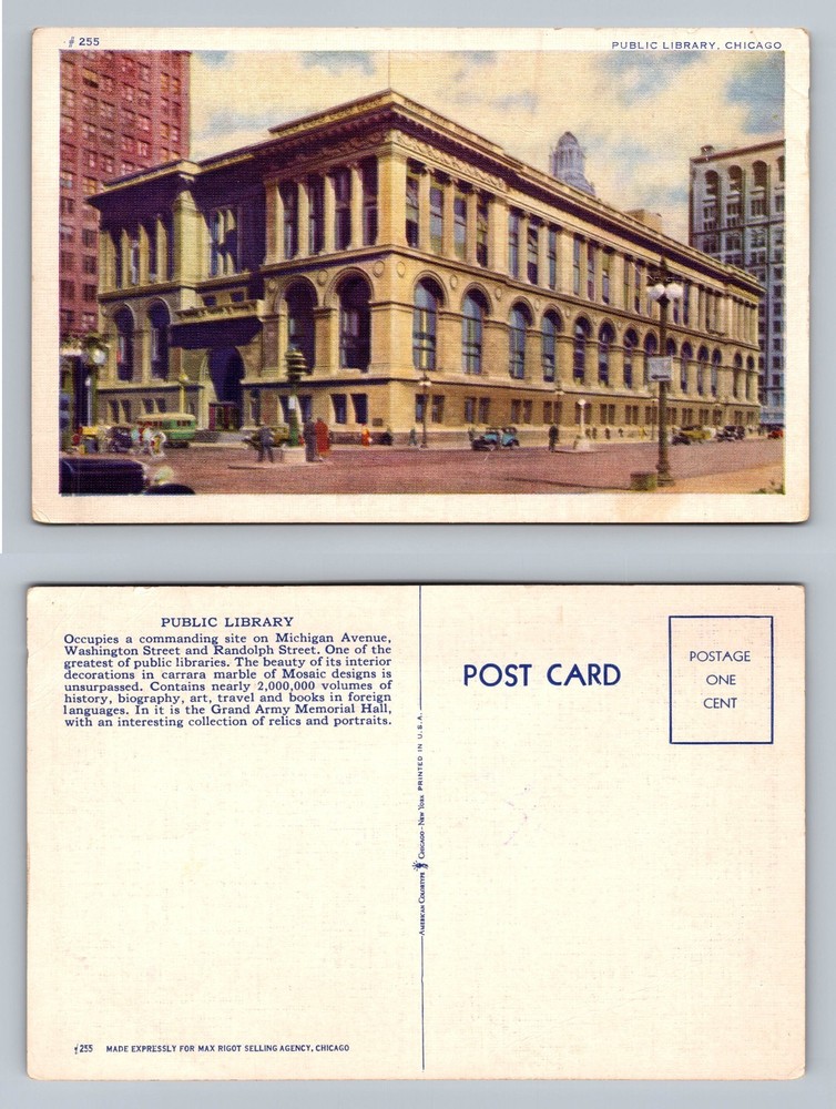 Chicago, IL-Illinois, Public Library Michigan Ave Scene Vintage Postcard
