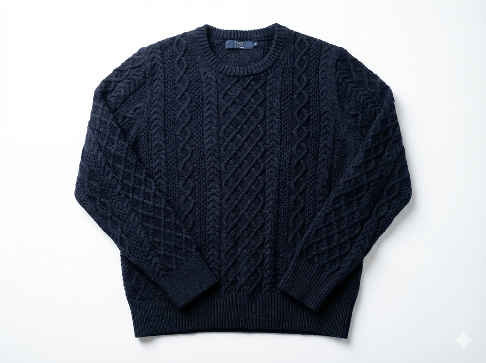 J Crew Navy Cotton Cable Knit Sweater L Crewneck Fisherman Chunky Coastal Prep