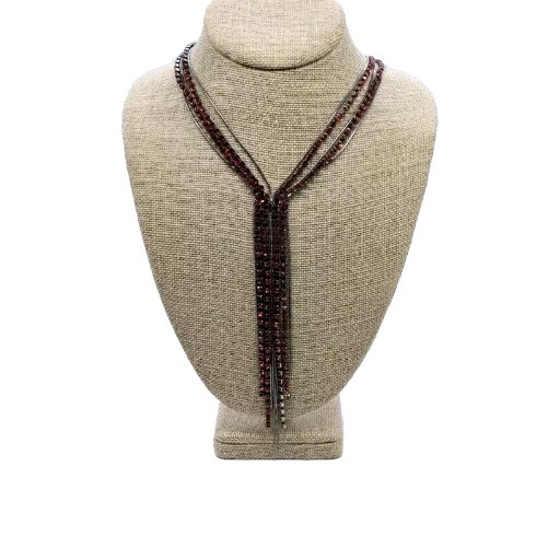 Alfani Necklace Red & Black Crystal Fringe Tie Gun Metal Statement 27 in Layered