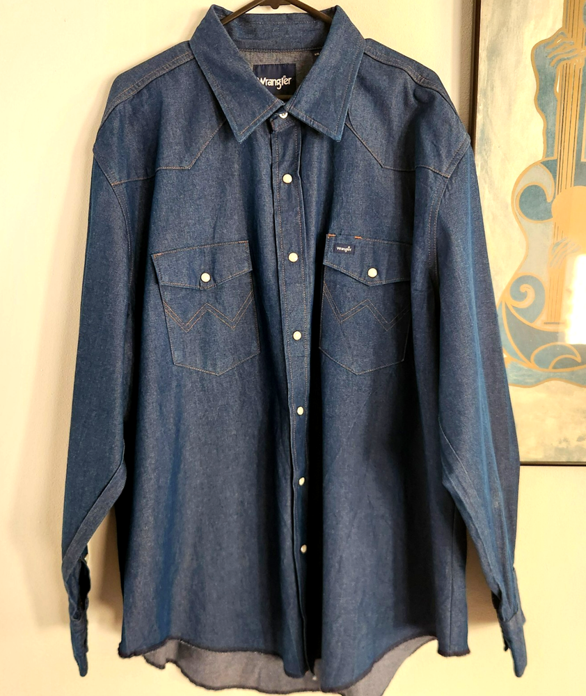 Vintage 90s Wrangler Pearl Snap Denim Button-Up Men's XXL Western Long Sleeve