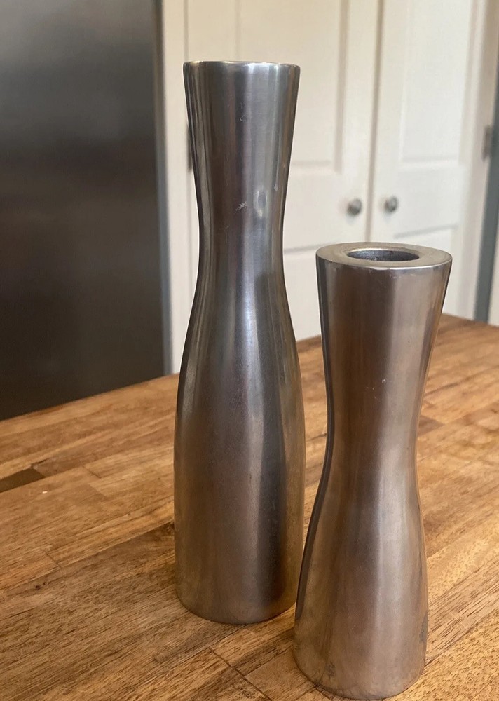 Vintage Modern  Silver Metal Candlesticks- Pair