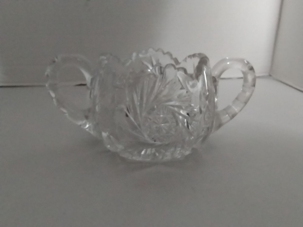 American Crystal Brilliant Cut Double Handle Sugar Bowl Sawtooth Rim