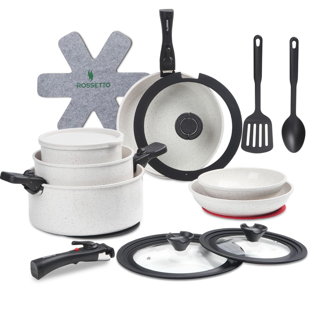 23-Piece Nonstick Ceramic Pots & Pans Set with 4 Detachable Handles