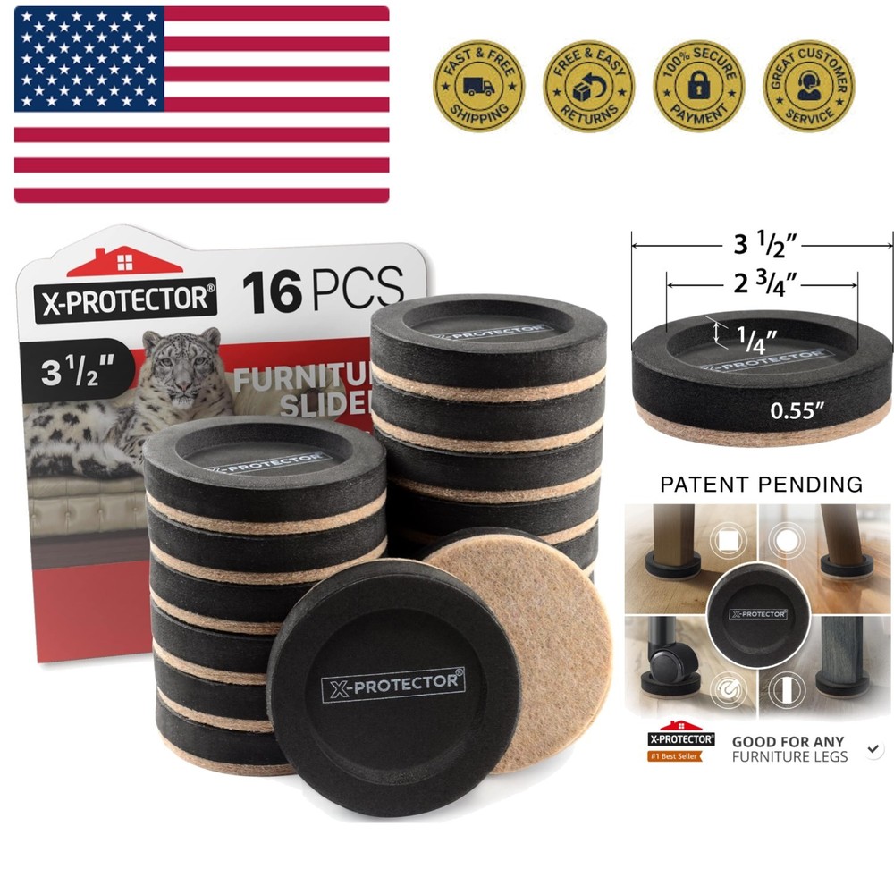 Felt Furniture Sliders for Hardwood Floors 16 PCS 3 ½” - Furniture Slider wit...