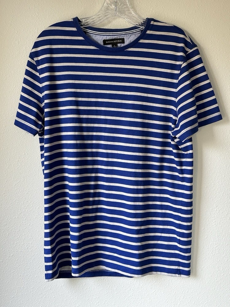 Banana Republic Women’s Blue And White Striped Cotton Tshirt Size Large