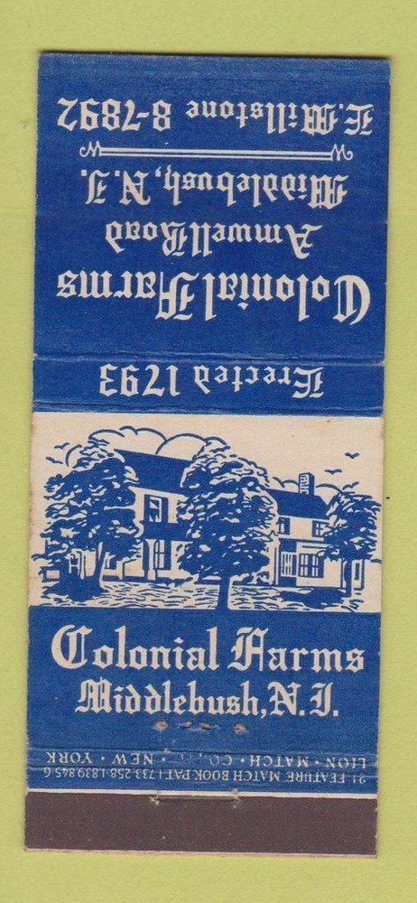 Matchbook Cover - Colonial Arms Middlebush NJ 21 Strike Feature