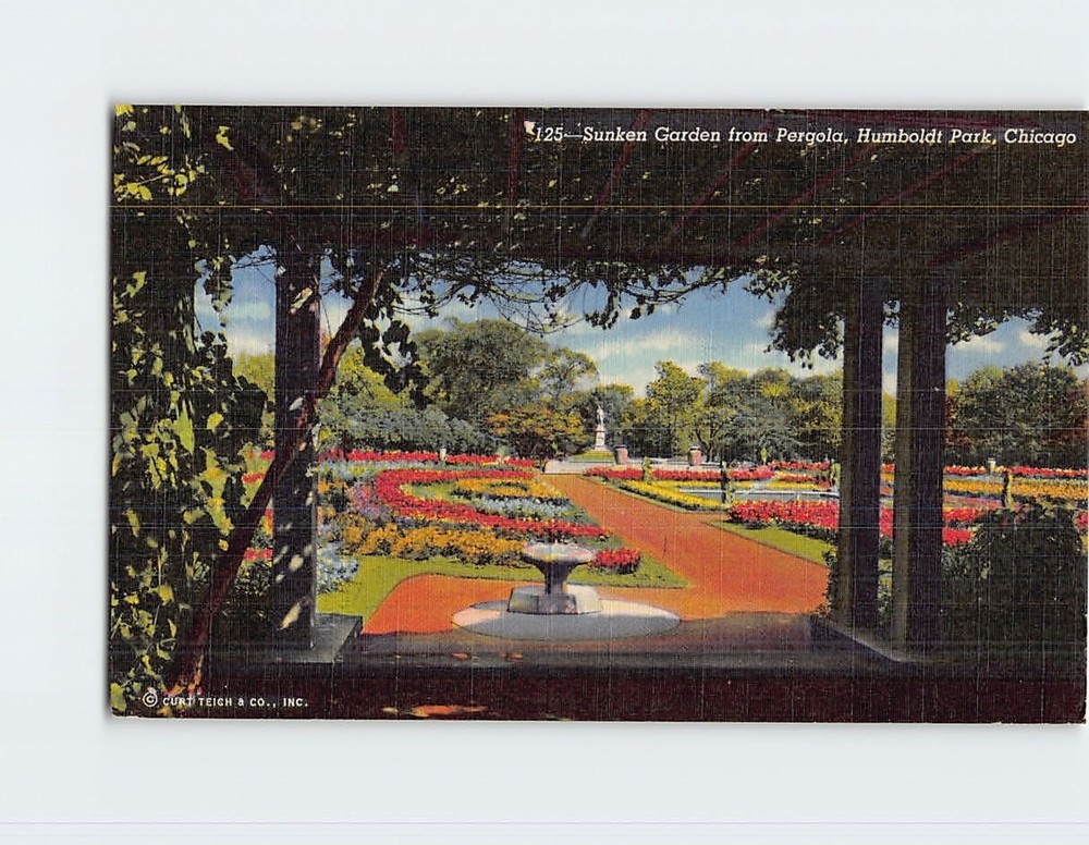 Postcard Sunken Gardens from Pergola Humboldt Park Chicago Illinois USA
