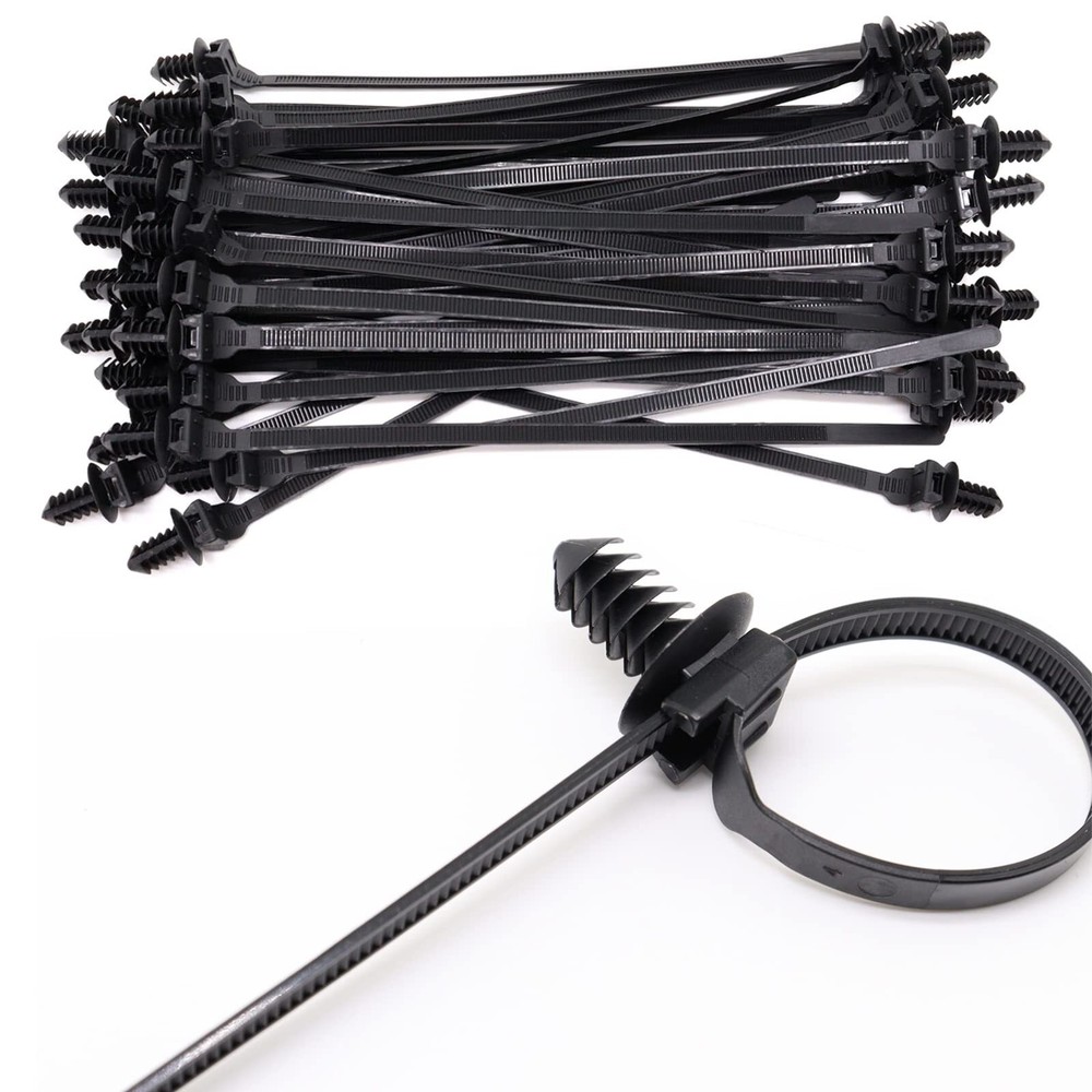 Push Mount Zip Ties 8 Inch Black Cable Wire Ties with Push Pin for Tree Fir