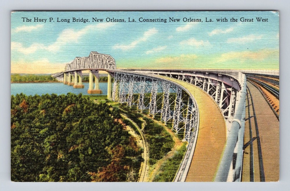 New Orleans LA-Louisiana, Huey P Long Bridge, Antique, Vintage Souvenir Postcard