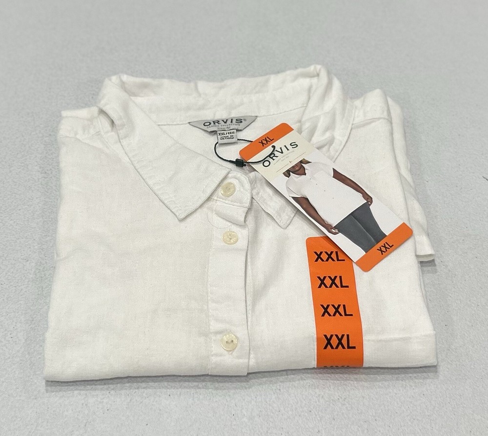 Orvis Womens White XXL Short Sleeve Button-Up Blouse with Chest Pocket