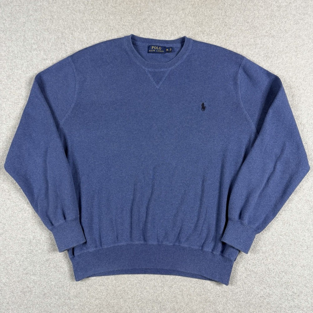 Polo Ralph Lauren Knit Sweater 100% Cotton Crew Neck Mens Size XL Blue Pony