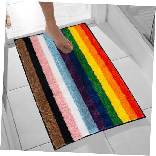 Soft Non-Slip Rainbow Bath Mat Absorbent Machine Washable Carpet Premium