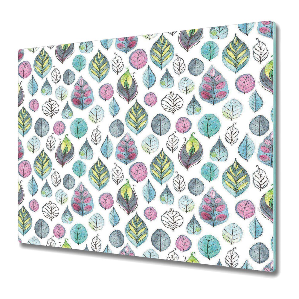 Glass Chopping Board Cartoon Leaves Colourful Leaf Watercolour Abstract 60x52