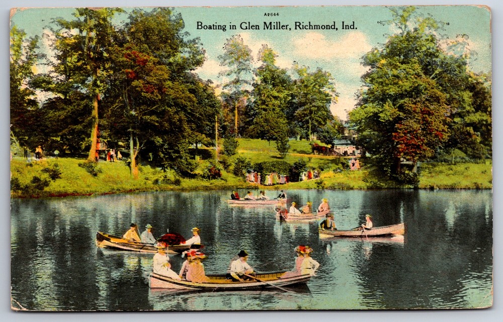 Richmond Indiana~Boating In Glen Miller Park~People In Rowboats~1910 Postcard