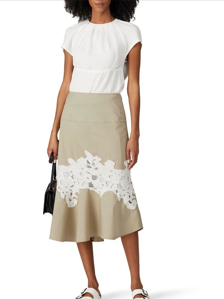 10 Crosby Derek Lam Khaki Lace Detail Skirt