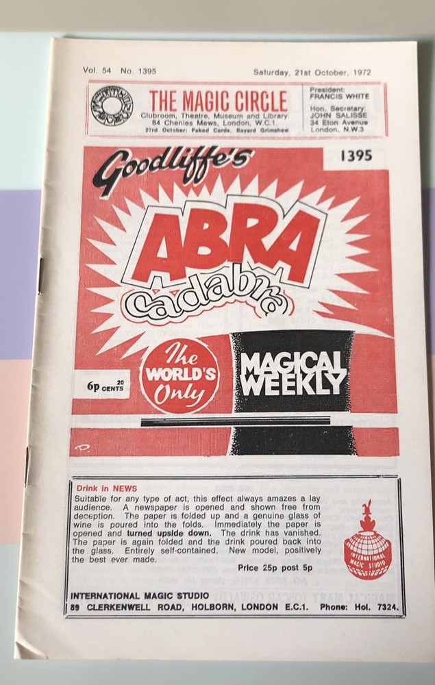 Vintage Magic / Magician Literature: Abra Cadabra # 1395 October 21, 1972.-image