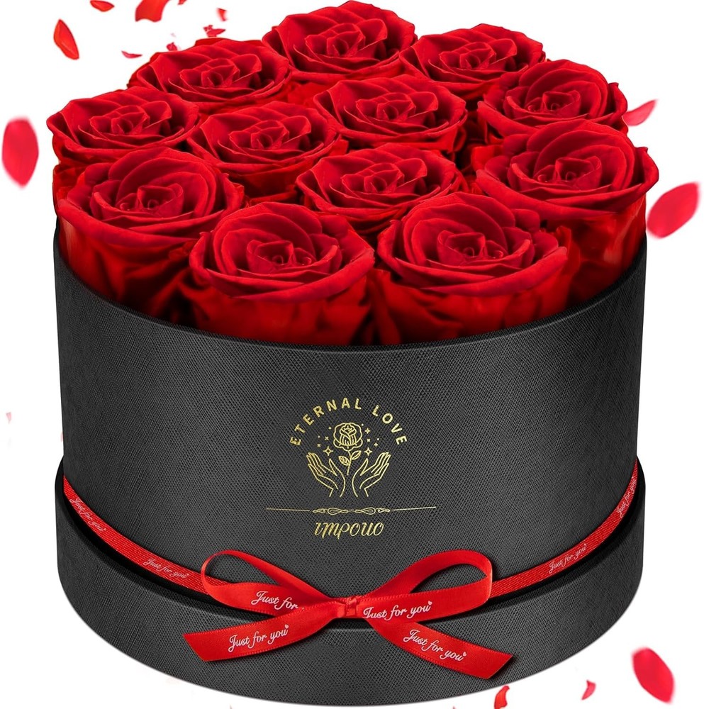 Forever Flowers,4/12 Red Roses in A Box, Real Preserved Roses, Birthday Gift fo.