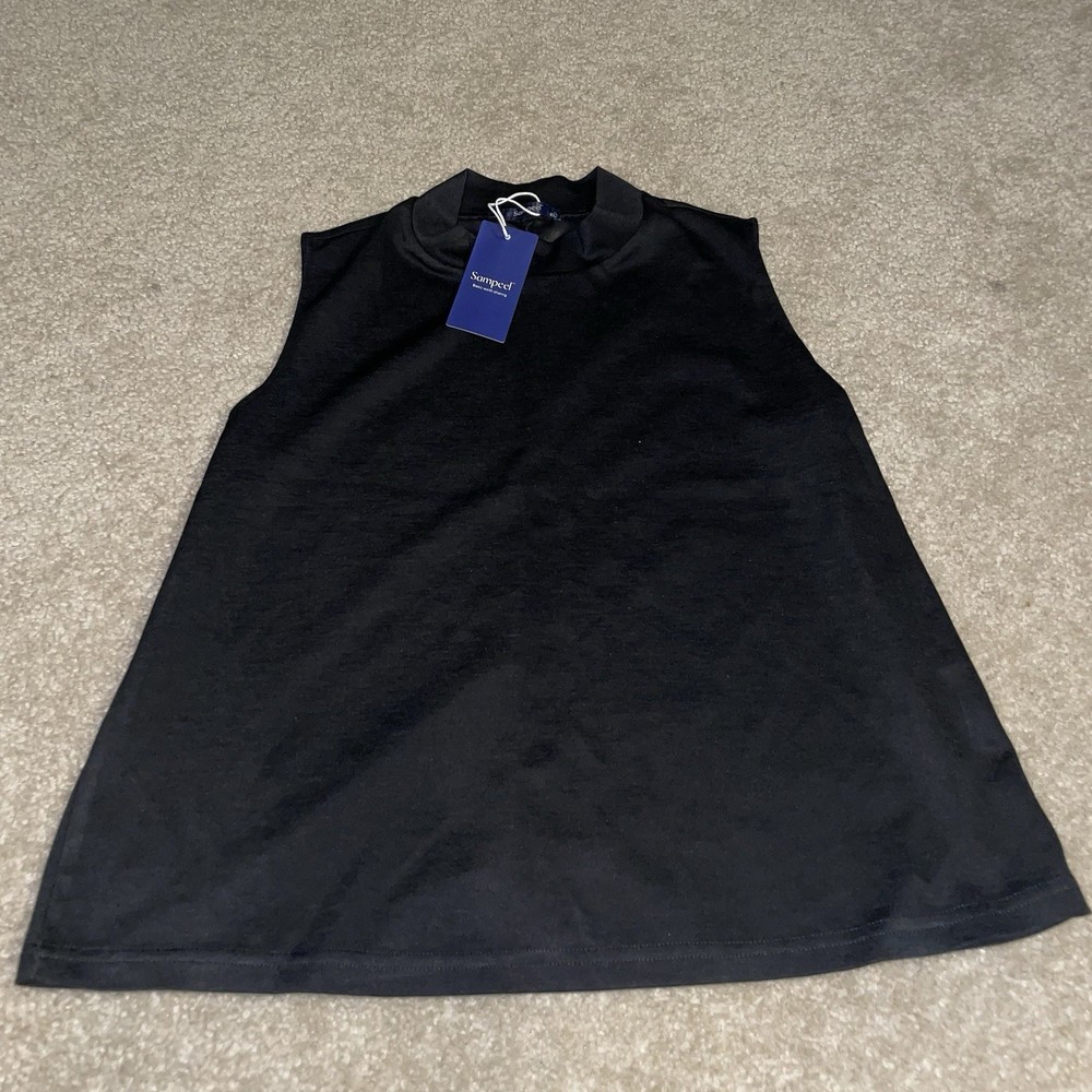Sampeel Womens Black Mock Neck Sleeveless A-Line Tank Top XL NWT