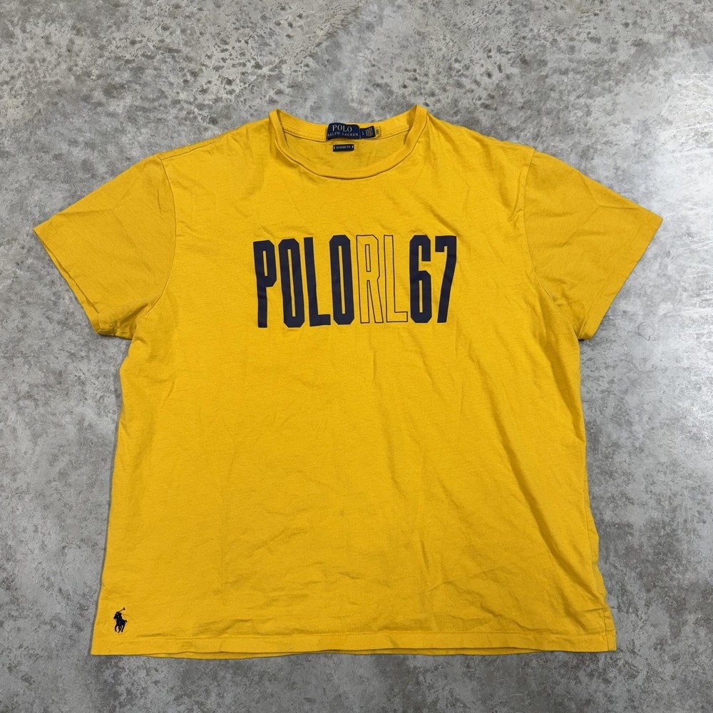 Polo Ralph Lauren Shirt Mens Large Yellow RL67 Logo Graphic Tee Classic Fit