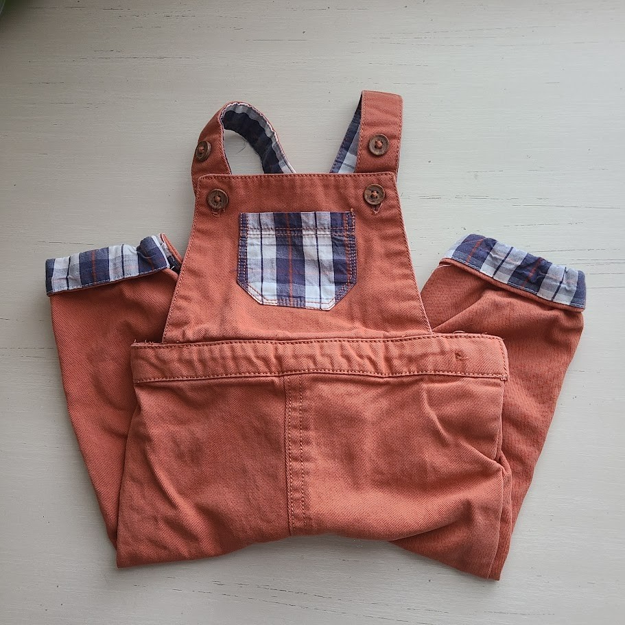 Tommy Bahama Baby Overalls – Size 0–3M – Rust/Plaid