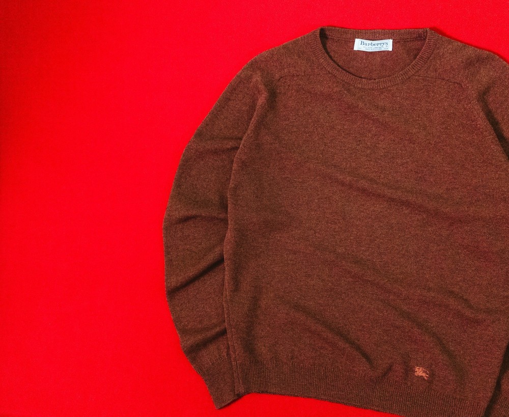 BURBERRY Vintage Men Brown 100% Lambs Wool Sweater Size 44 / XL / 54 / Jumper