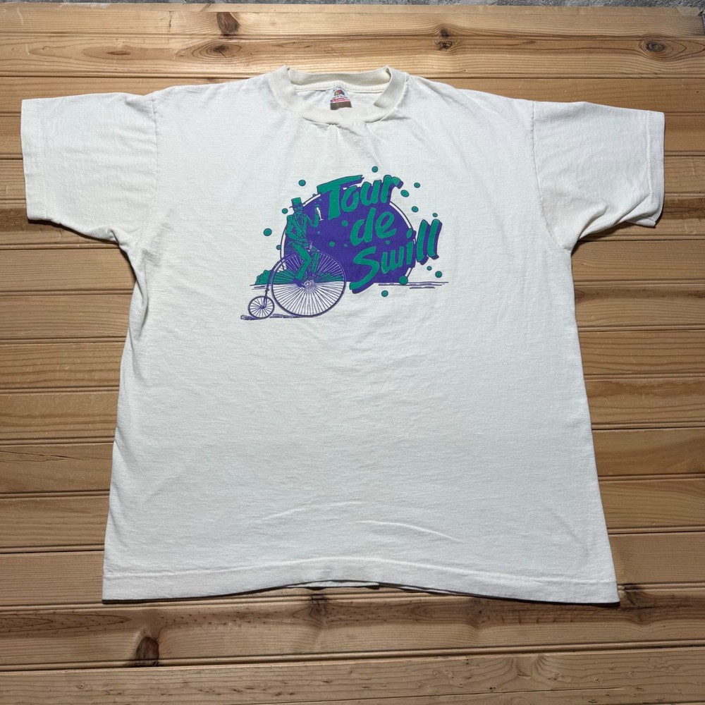 Vintage 90s Tour de Swill Penny Farthing Bicycle Cycling Graphic T-Shirt USA XL