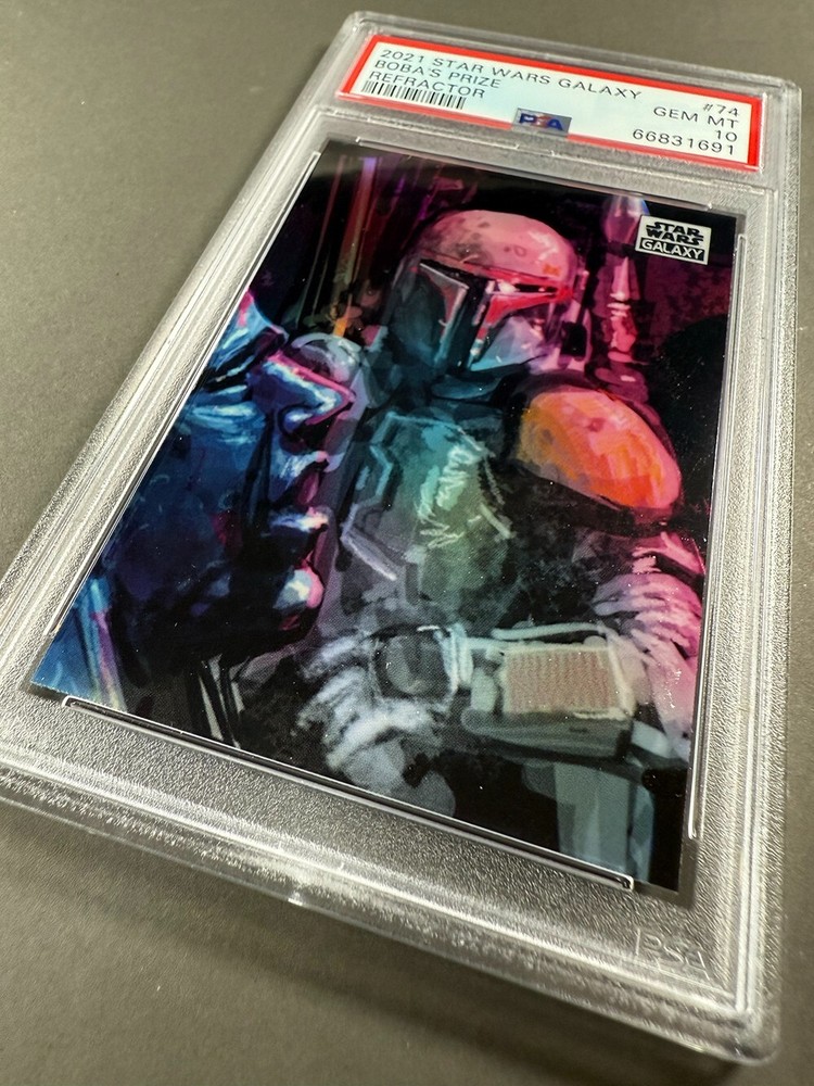 (PSA 10) 2021 Star Wars Galaxy #74, “Boba’s Prize” Refractor